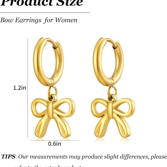 Gold Bow Hoop Earrings Delicate 14K Gold Plated Silver Jewelry for Women - Picture 6 of 8